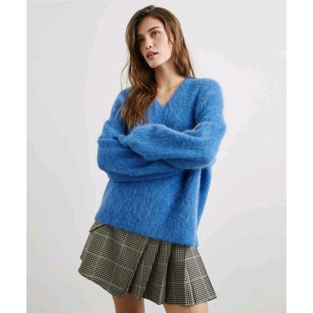 Rails Jodie Alpaca Wool Sweater XS Cobalt Blue V-neck Oversized Quiet Luxury
